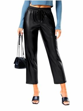 BCBGMaxAzria Black Pleather Cropped Pants Drawstring Waist